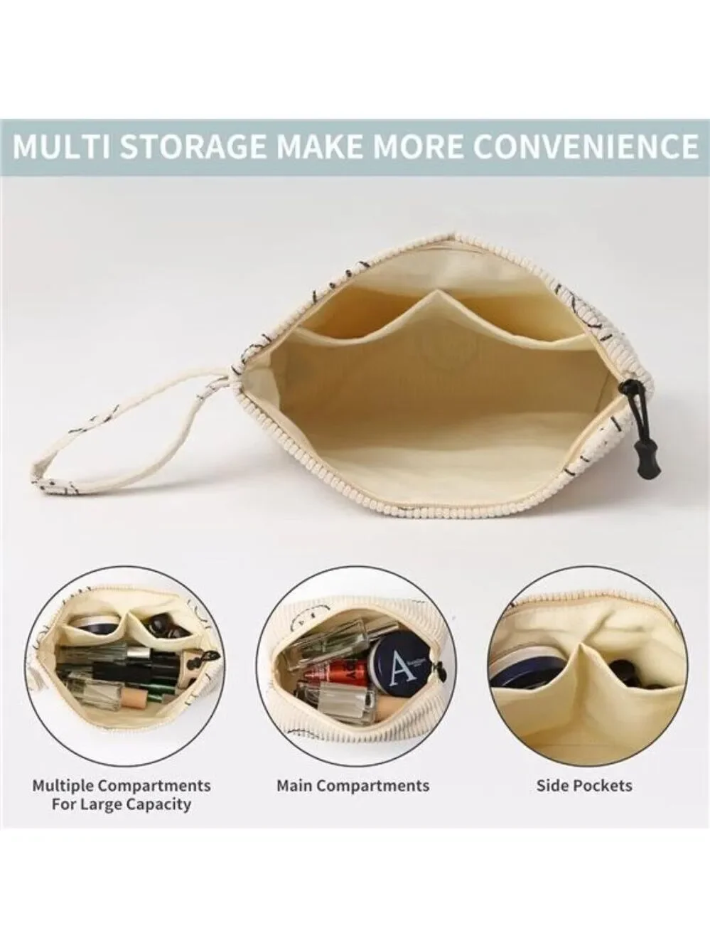 Corduroy makeup bag set cosmetic pouch toiletry organizer travel bag for women